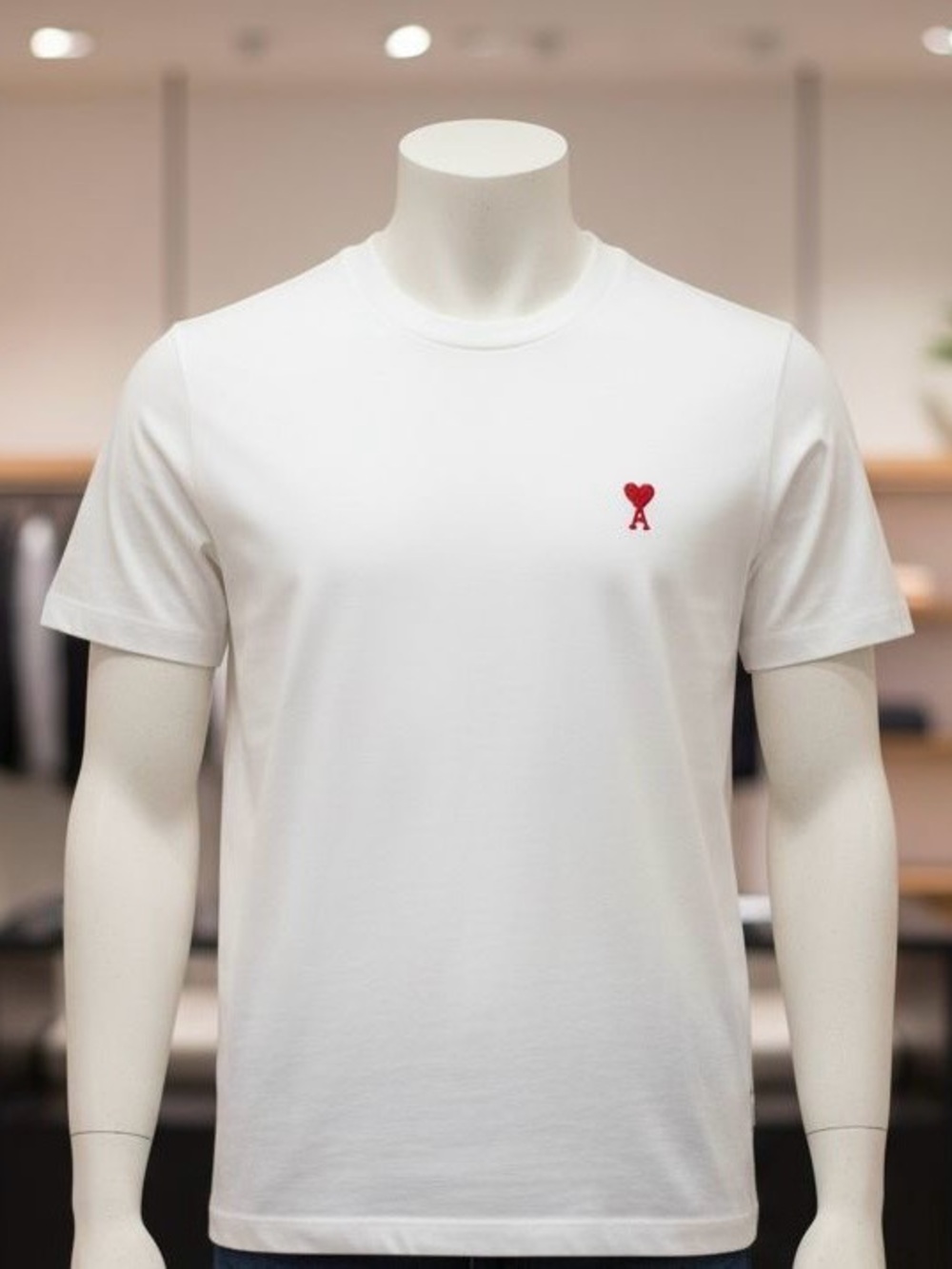 Ami White Crewneck T-Shirt with Red Heart 'A' Logo